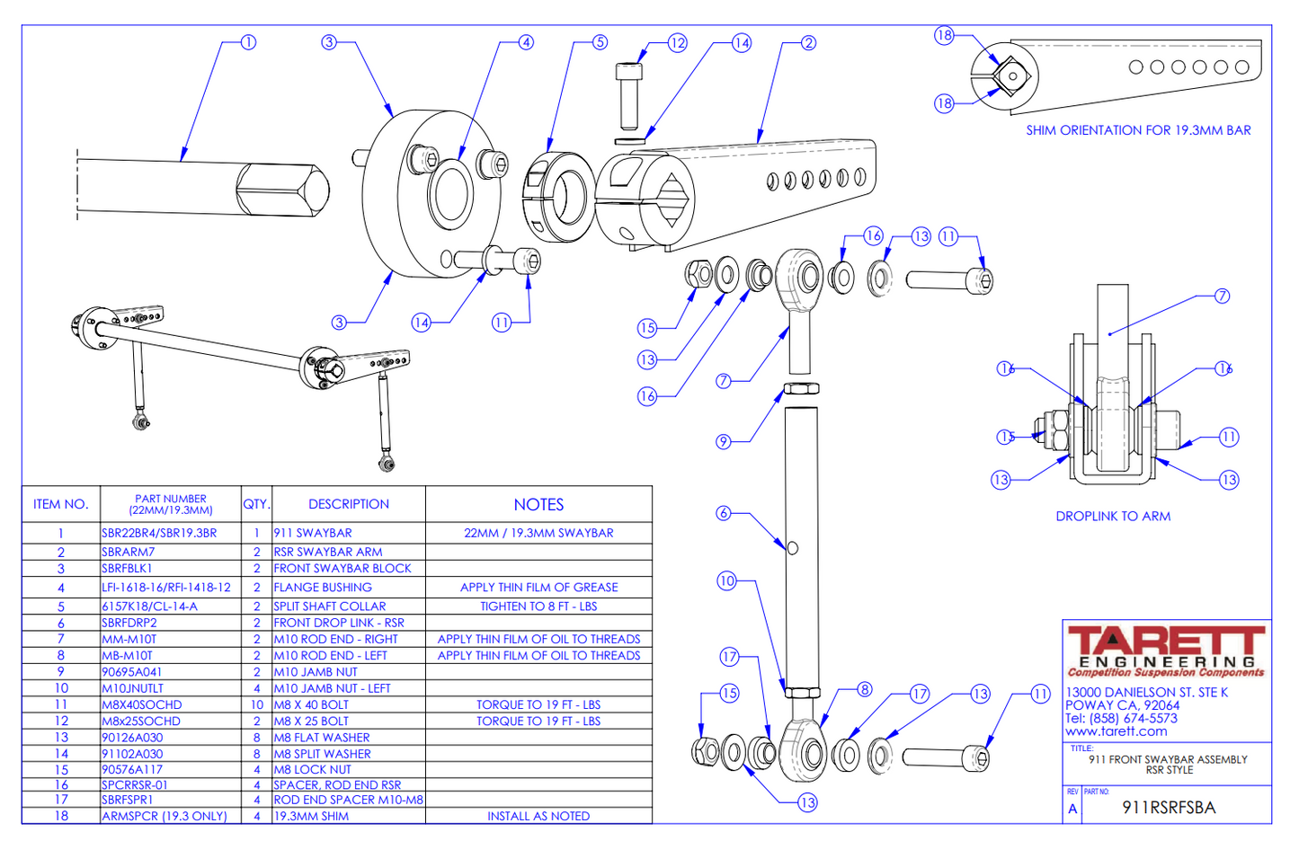 Front Swaybar & Drop Link Kit (RSR Style)